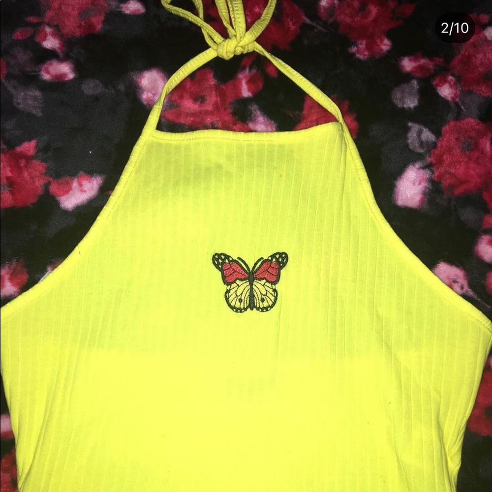 Neon yellow butterfly crop top